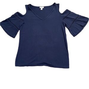 Westport Navy Blue Cold Shoulder Top with Bell Sleeves